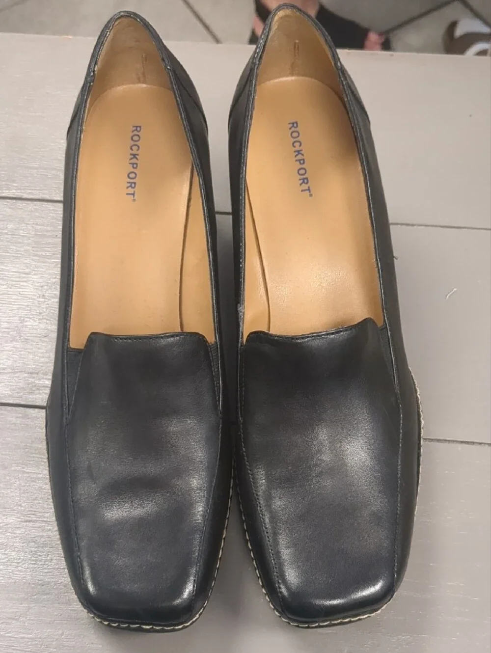 Rockport Black Leather Slip-On Heels